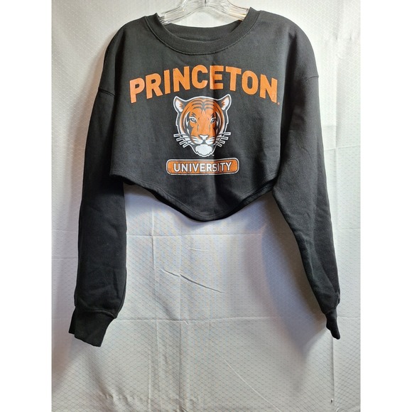 PRINCETON University Cropped Sweatshirt Sz M Black Orange College Grunge Trendy - Picture 1 of 6